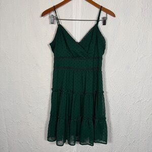 Trixxi Emerald Green Embroidered Ruffle Tiered Mini Dress Sz L